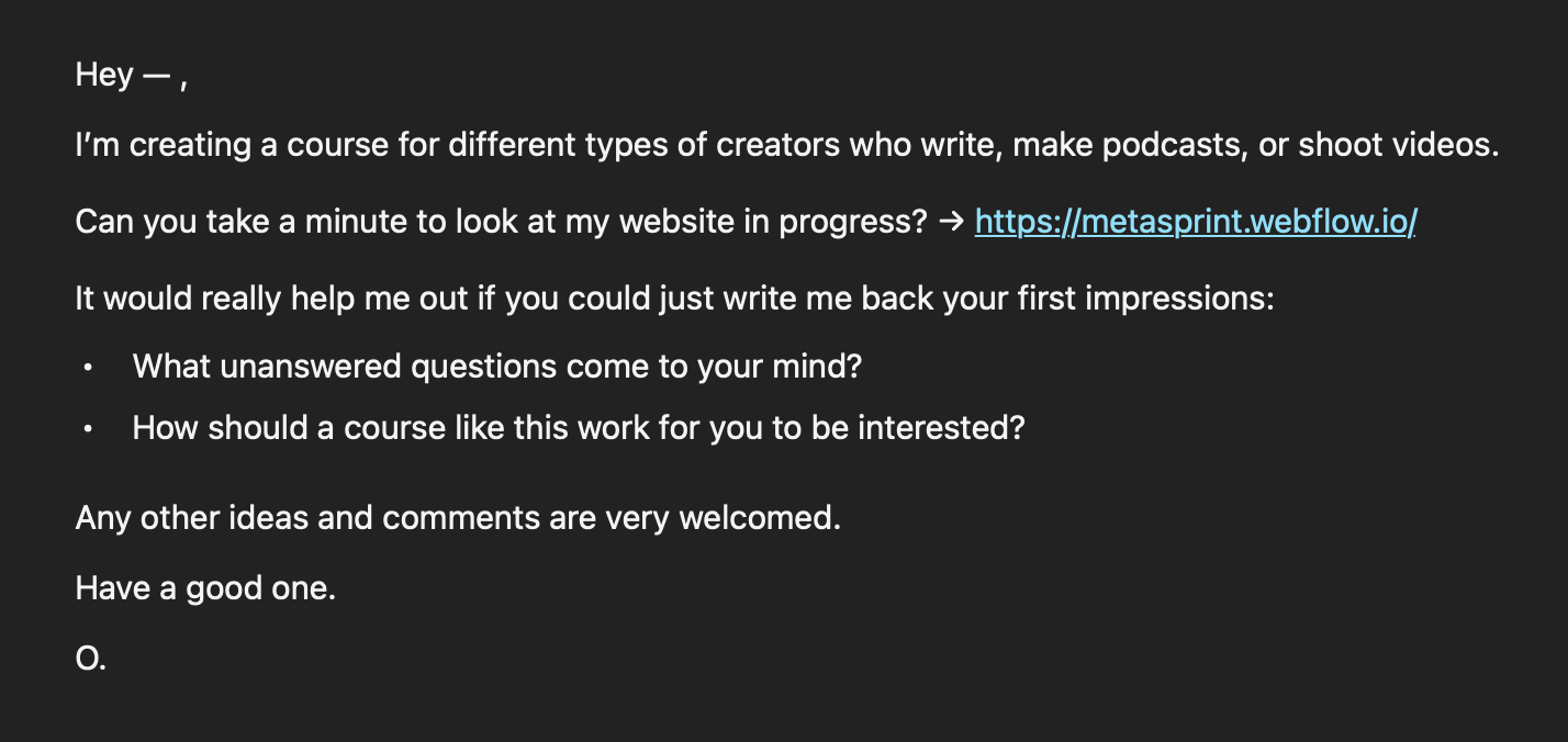 Asking for feedback by email